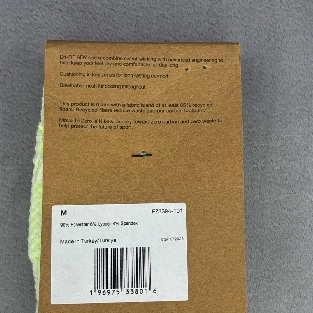 Nike Dri-FIT ADV No Show Socks Neon Yellow Sz M 6-10 Women 6-8 Men